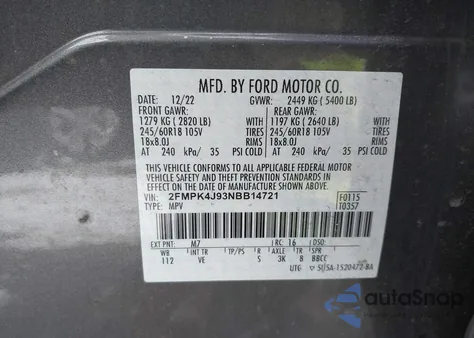 2022 Ford Edge Sel z USA, uszkodzony, nr VIN 2FMPK4J93NBB14721